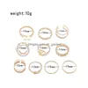 Cluster Rings 10 Pcs/Set Bohemian Womens Fashion Pearl Ring Cross Simple Digital Geometric Eight Knuckle 2021 Women Jewelry Drop Deli Dhi2T