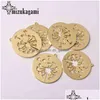 Charms Zinc Alloy Golden Round Hollow Dandelion Coin Shape Pendants 30mm 6st/Lot för DIY Fashion Jewelry Making Accessories Drop de Dhcl5