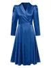 Casual Dresses Celmia klänningar Elegant Women Party Dress Fashion Suit Collar Puff Sleeve High midja midi Vestidos med bandage solid satin dre