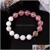 Perles Strand Gros Stberry Cristal Naturel Et Bracelets De Pierre Blanche 10mm Perles Rondes Bracelet Chanceux Pour Femmes Fille Mode Juif Dhpdl