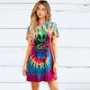 Party Dresses 2023 Girl Short Sleeve Casual De Festa Women Lady Vintage Printed A Line Novelty Chic One Piece