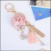 Key ringen mode charme roze roze bloemen vrouwen romantische tas hanger tassel sleutelhanging sieraden geschenken drop levering otzuc