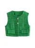 Vestes femmes femmes Tweed gilet 2023 vert Plaid diamant deux boutons col rond dames rétro élégant court veste femmes