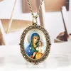 Pocket Watches Exquisite Elegant Virgin Mary Pattern Watch Vintage Oval Shape Women Necklace Pendant 2023 Ankomst