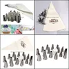 Bakning av konditoriverktyg 16pc/set Cake Sile Icing Pi Cream Bag Rostfritt stål Munstycke Set Diy Decorating Tool Bakeware Drop Delivery H DHTJK