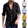 Men's Casual Shirts Fashion Men Long Sleeve Striped Printed Turn-down Collar Button Hawaiian Breathable Shirt Blouse Camisa Masculina