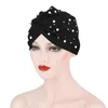 Vêtements ethniques Crinkle Fashion Pearl Inner Hijab Turban Black Beading Headscarf Emme Musulman Undercap Islamic Turbante Mujer Muslim Cap