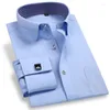 Camisas de vestido masculinas Cufflinks franceses Camisa de manga comprida para homens Empresas formais brancas azuis preto manguito sólido homem casual