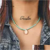 Pendant Necklaces Fashion Shell Choker Necklace For Women Green Nature Stone Beads Chain Trendy Jewelry Gift Drop Delivery Pendants Dh129