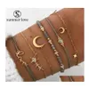 Catena a maglie 6 pezzi / set Stella Luna Amore Ciondolo in cristallo Bracciale con perline in acrilico dorato per le donne Classico Mtilayer Corda intrecciata Drop Deliv Dh8Kd