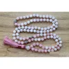 Anhänger Halsketten 108 Mala Bead Whitejade Rosequartz Halskette Spiritueller Schmuck Quaste Rosa Handgeknüpfte Yoga Gebet Drop Lieferung Pe Dh5Se