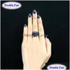 Cluster Rings Luxury Black Nano Blue Cubic Zirconia Party 2Pcs Sets Gold Color Fashion Brand Punk Style Jewelry Gift Dwr703 Drop Del Dhdn8