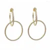 Hoop Earrings Gold Filled Double Circle Charm Pendant Fashion Cute Moving Cz Paved Bohemia Boho Gorgeous Women Earring