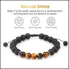 Kralen strengen 8 mm lava stenen tijger eye bead charme armband voor vrouwen mannen mode natuurlijke vulkanische braide abjustable yoga energie dr dhhqc