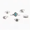 Bandringen mode sieraden knokkel ring set geometrische dierschildpad olifant kroon turquoise stapelen 6 stks/set drop levering dhtnk