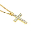 Pendant Necklaces Mens Iced Out Cross For Women Hip Hop Bling Crystal Crucifix Gold Sier Chains Rapper Hiphop Jewelry Gift Drop Deli Ot46D