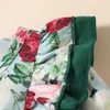Robes de fille infantile bébé filles automne robe fleur imprimé col rond à volants robe à manches longues pour les tout-petits 0-24 mois vert
