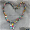 Anhänger Halsketten Bohemian Mtilayer Colorf Perlen Kette Cartoon Regenbogen Blume Halskette Für Frauen Elegante Schmuck Zubehör C3 Drop Dhlz8