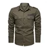 Camisas casuais masculinas trabalham estilo safari homens de topo roupas retro manga comprida camisa de camisa de camisa de camisa militar uniforme