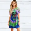 Party Dresses 2023 Girl Short Sleeve Casual De Festa Women Lady Vintage Printed A Line Novelty Chic One Piece