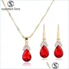 Hangende kettingen Sale Rhinestone Crystal Waterdrop oorrang ketting set voor vrouwen prachtige goud plaing bruiloftsfeest sieraden druppel dhhu3