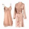 Vêtements de nuit pour femmes mariée demoiselle d'honneur Robe de mariée femmes Satin Sexy Kimono peignoir Robe dentelle ensembles printemps été vêtements de nuit