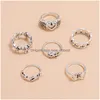 Band Rings Fashion Jewelry Knuckle Ring Set Gold Sier Heart Wings Cupid Butterfly Skl Thorn Stacking Midi Sets 6Pcs/Set Drop Delivery Dhwdv