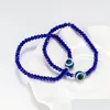 Beaded Evil Demon Eye Crystal Beads Strands Bracelet Couples Men Women Blue Eyes Bracelets Drop Delivery Jewelry Dhn1Y