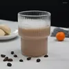 Vinglasögon kaffemugg vertikal rand värmebeständig glaskoppar transparent tekopp för att dricka mjölk Beertea Juice
