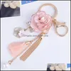 Key Rings Fashion Charm Pink Rose Flowers Women Romantic Bag Pendant Tassel Keychain Jewelry Gifts Drop Delivery Otzuc