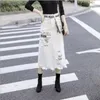Skirts Spring Women Fashion High Waist Large Size A-Line Hole Jean Female Sexy Casual Letter Printing Ripped Denim White