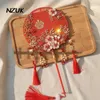 Flores de casamento nzuk pérolas vermelhas fãs fãs de luxo de luxo chinês borla baduquet clássico noiva clássico clássico