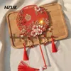 Wedding Flowers NZUK Red Pearls Beaded Fan Luxury Chinese Style Tassel Bridal Bouquet Artificial Classic Bride