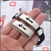 Pulseras de encanto Pulsera de signo cruzado de acero inoxidable para mujeres para hombre Negro Sile Wrap Brazalete Titanio Moda Deporte Joyería Regalo Drop de Otwhp