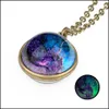 Pendant Necklaces Vintage Glow In The Dark Universe Starry For Women Men Double Sided Glass Ball Neba Outer Space Chain Fashion Drop Otsra