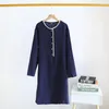 Kvinnors sömnkläder Summer Night Dress for Women Pure Cotton Crepe Sleep Kjol Långärmad nattklänning Famale Thin Loose Comant Commonht Home