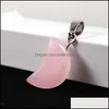 Charms Natural Crystal Stone Moon Beads Pink Quartz Healing Pendants Necklace Women Earring Accessorie For Jewelry Making Drop Deliv Otrcd