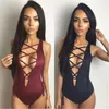 Women's Jumpsuits & Rompers Playsuit Sexy Front Lace Up Bodysuit Summer V Neck Black Sleeveless Women Jumpsuit Overalls Bodycon Mono 2023