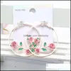 Hoop Huggie Exaggerate Round Fashion Flower Earrings For Women Rose Hollow Accessories Jewelry Trend Wholesale Gift Drop Delivery Otrzy