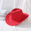 Berets 2023 Vrouwen mannen mode western suède cowboy hoed wijd rand jazz vilt fedora party festival fancy jurk accessoires