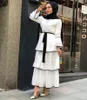 Etniska kläder Mellanöstern Fashion Cake Layer Eveing ​​Party Dress Women Arab Dubai Sash Muslim Abaya Turkiet Kaftan Marockan Hijab Long Long