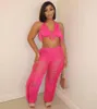 Pantalon de deux pièces pour femmes Puloru Sexy Gland Deux pièces Ensembles assortis Femmes Club Streetwear Sans manches Halter Crop Tops Taille haute Creux Out