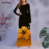 Casual Dresses Noisydesigns Women 2023 Luxury Club Black Dress Hawaiian Plumeria Spring Elastic Waist Long Sleeve Maxi Ropa Red Floral Print