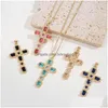 Pendant Necklaces Diyalo 8 Colors Dainty 3A Zircon Gold Plated Cross For Women Girls Crucifix Charms Clavicle Chain Jewelry Drop Del Dhr2I