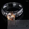 Wedding Rings Graceful Champagne Morganite Peridot Zircon Gems Silver Plated Argent Solitaire Ring Size 6 / 7 8 9 S1809