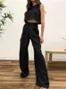 Twee stuk broek voor dames 2023 Zomer vrouwen vest set o-neck tank mouwloze crop tops volledige pak vrouwelijke causale dame outfits