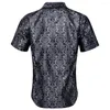 Men's Casual Shirts Hi-Tie Black Silver Floral Short Sleeves Men Social Jacquard Silk Elegant Hawaiian Shirt For Male Oversize Wedding