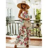 Casual Dresses Floral Print Women Sexy Bohemian White Maxi Summer High Waist Spaghetti Strap Backless Long Dress V-Neck Robe Femme