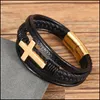 Charm Bracelets Pu Leather Cuff Wrapped Bracelet Jewelry Women Stainless Steel Bangle Men Cross Pendant Q288Fz Drop Delivery Dhqzr