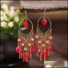 Cuelga la lámpara clásica de la vendimia para mujer Corf Crystal Beads Pendientes largos de la borla Joyería de moda Bohemia Pendiente de boda Perchas 4 Dh7De